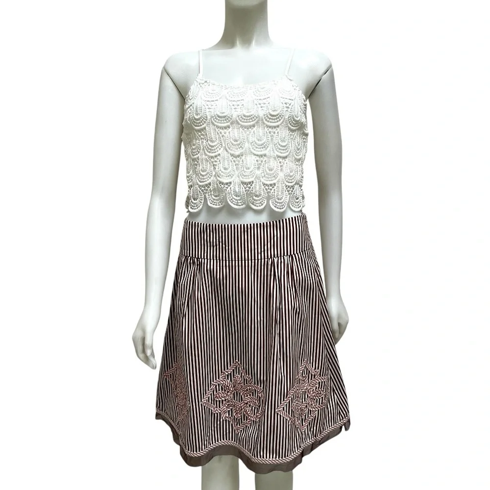 New Powder Pink Brown Striped Skirt‎ A-Line Office Siren School Teacher 3D Artsy